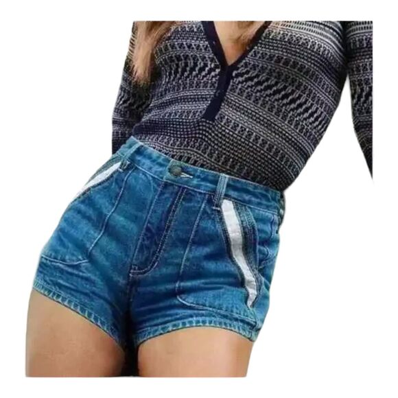 Free People Sweet Surrender Lace Inset High Rise Jean Denim Shorts 27 Dark Wash - Picture 12 of 12